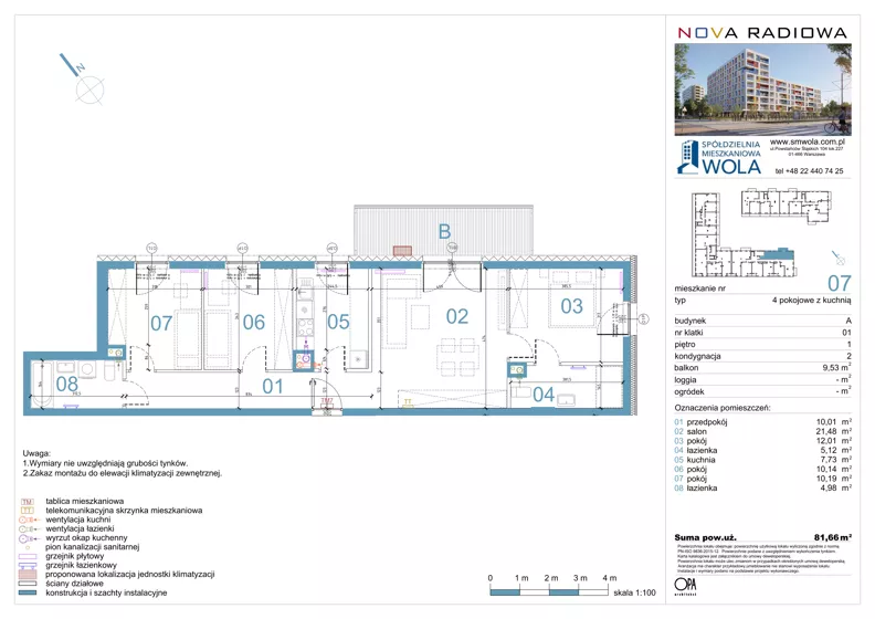 4 pokoje, mieszkanie 81,66 m², piętro 1, oferta nr A07, NOVA RADIOWA, Warszawa, Bemowo, Bemowo-Lotnisko, ul. Wrocławska róg Radiowej