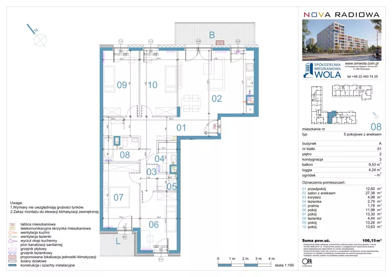 5 pokoi, mieszkanie 106,15 m², piętro 2, oferta nr A08, NOVA RADIOWA, Warszawa, Bemowo, Bemowo-Lotnisko, ul. Wrocławska róg Radiowej