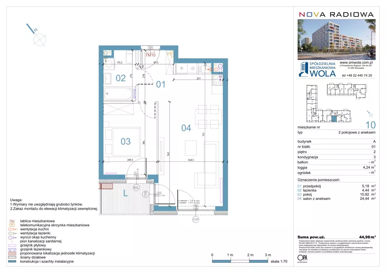 2 pokoje, mieszkanie 44,98 m², piętro 2, oferta nr A10, NOVA RADIOWA, Warszawa, Bemowo, Bemowo-Lotnisko, ul. Wrocławska róg Radiowej