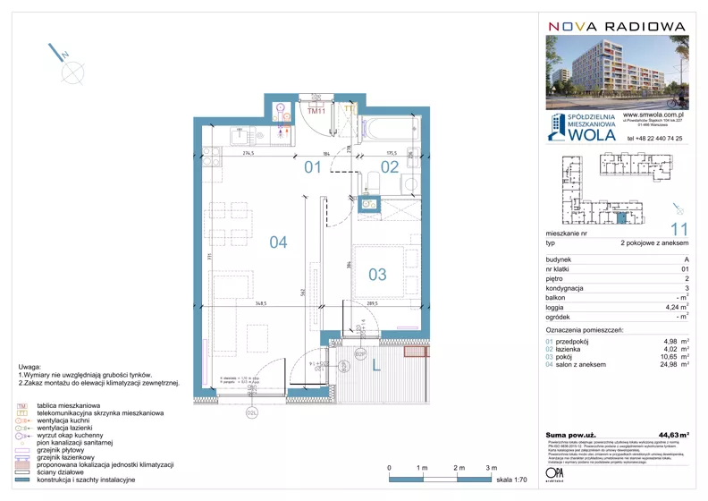 2 pokoje, mieszkanie 44,63 m², piętro 2, oferta nr A11, NOVA RADIOWA, Warszawa, Bemowo, Bemowo-Lotnisko, ul. Wrocławska róg Radiowej