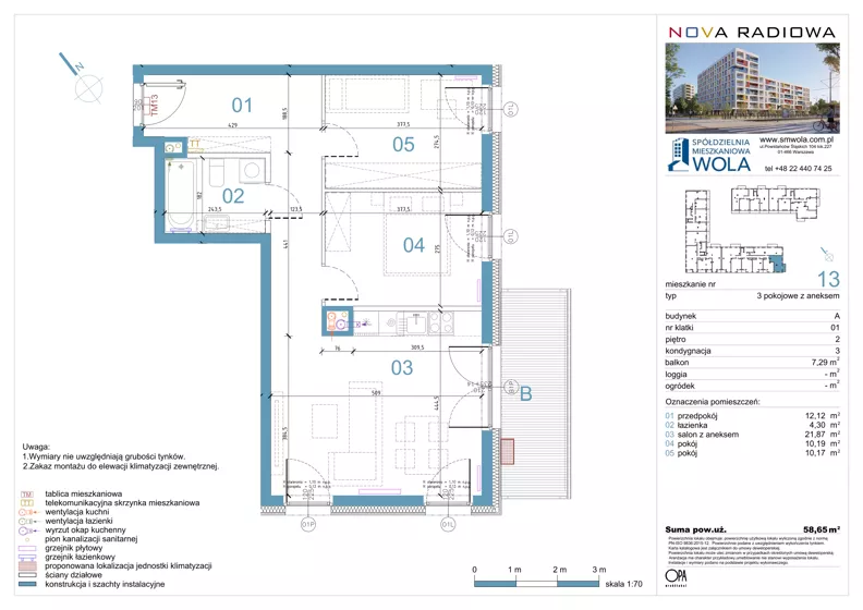3 pokoje, mieszkanie 58,65 m², piętro 2, oferta nr A13, NOVA RADIOWA, Warszawa, Bemowo, Bemowo-Lotnisko, ul. Wrocławska róg Radiowej