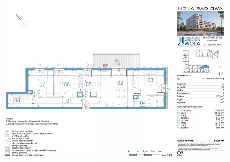 4 pokoje, mieszkanie 81,66 m², piętro 2, oferta nr A14, NOVA RADIOWA, Warszawa, Bemowo, Bemowo-Lotnisko, ul. Wrocławska róg Radiowej