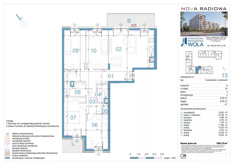 5 pokoi, mieszkanie 106,15 m², piętro 3, oferta nr A15, NOVA RADIOWA, Warszawa, Bemowo, Bemowo-Lotnisko, ul. Wrocławska róg Radiowej
