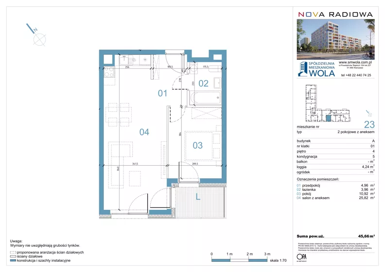 2 pokoje, mieszkanie 45,66 m², piętro 4, oferta nr A23, NOVA RADIOWA, Warszawa, Bemowo, Bemowo-Lotnisko, ul. Wrocławska róg Radiowej
