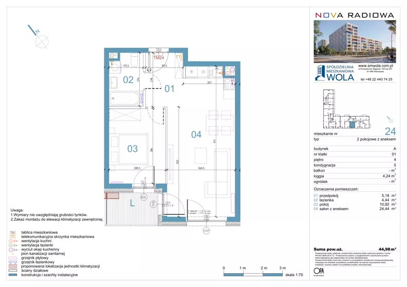 2 pokoje, mieszkanie 44,98 m², piętro 4, oferta nr A24, NOVA RADIOWA, Warszawa, Bemowo, Bemowo-Lotnisko, ul. Wrocławska róg Radiowej