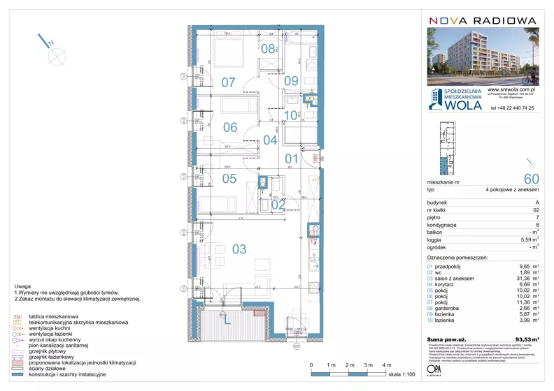 4 pokoje, mieszkanie 93,53 m², piętro 7, oferta nr A60, NOVA RADIOWA, Warszawa, Bemowo, Bemowo-Lotnisko, ul. Wrocławska róg Radiowej