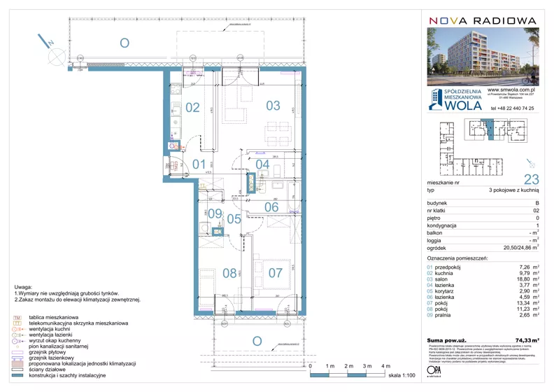 3 pokoje, mieszkanie 74,33 m², parter, oferta nr B23, NOVA RADIOWA, Warszawa, Bemowo, Bemowo-Lotnisko, ul. Wrocławska róg Radiowej