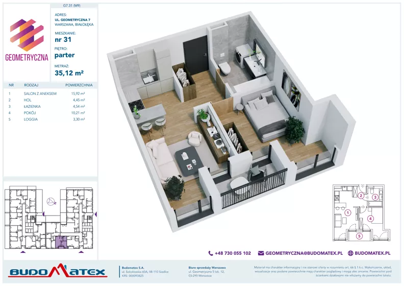 2 pokoje, mieszkanie 35,12 m², parter, oferta nr G7.31, Geometryczna 7, Warszawa, Białołęka, Grodzisk, ul. Geometryczna 7