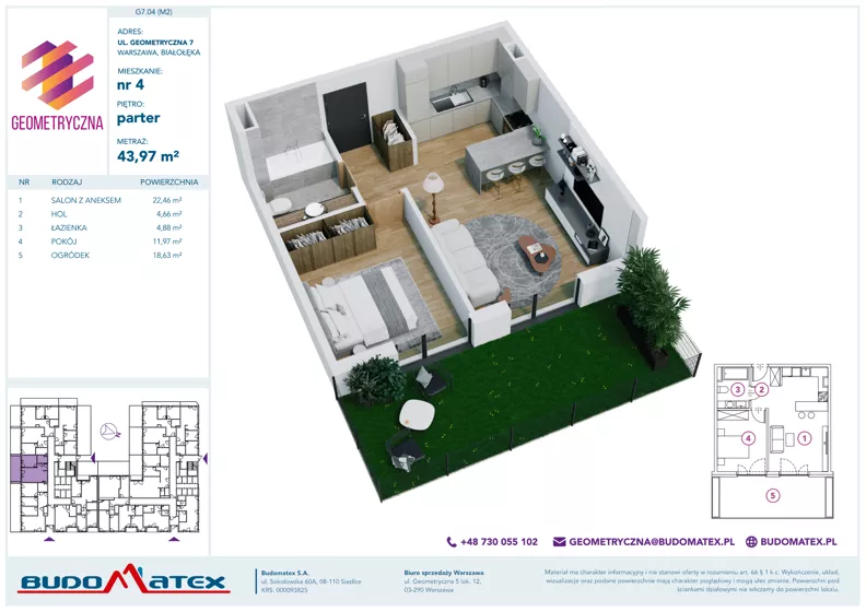 2 pokoje, mieszkanie 43,97 m², parter, oferta nr G7.04, Geometryczna 7, Warszawa, Białołęka, Grodzisk, ul. Geometryczna 7