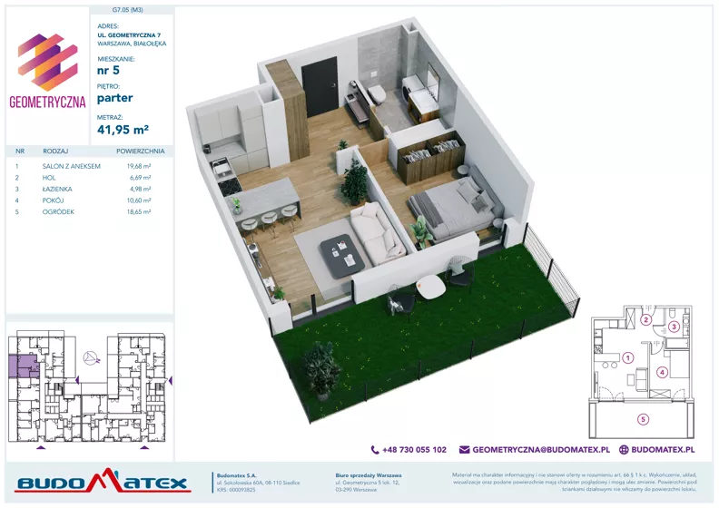 2 pokoje, mieszkanie 41,95 m², parter, oferta nr G7.05, Geometryczna 7, Warszawa, Białołęka, Grodzisk, ul. Geometryczna 7
