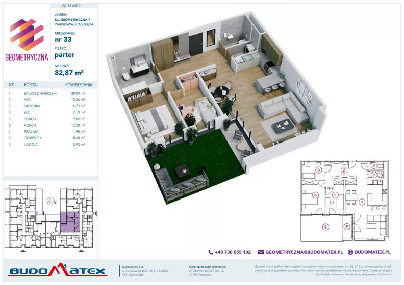 3 pokoje, mieszkanie 82,87 m², parter, oferta nr G7.33, Geometryczna 7, Warszawa, Białołęka, Grodzisk, ul. Geometryczna 7