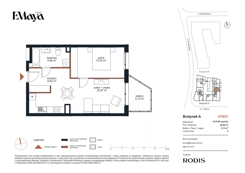 2 pokoje, mieszkanie 48,99 m², parter, oferta nr A.A2.0.M1, Osiedle EMaya, Wrocław, Żerniki, Fabryczna, ul. Ernsta Maya