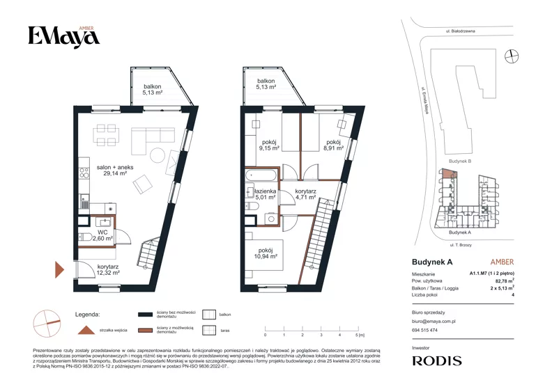 4 pokoje, mieszkanie 82,78 m², piętro 1, oferta nr A.A1.1.M7, Osiedle EMaya, Wrocław, Żerniki, Fabryczna, ul. Ernsta Maya