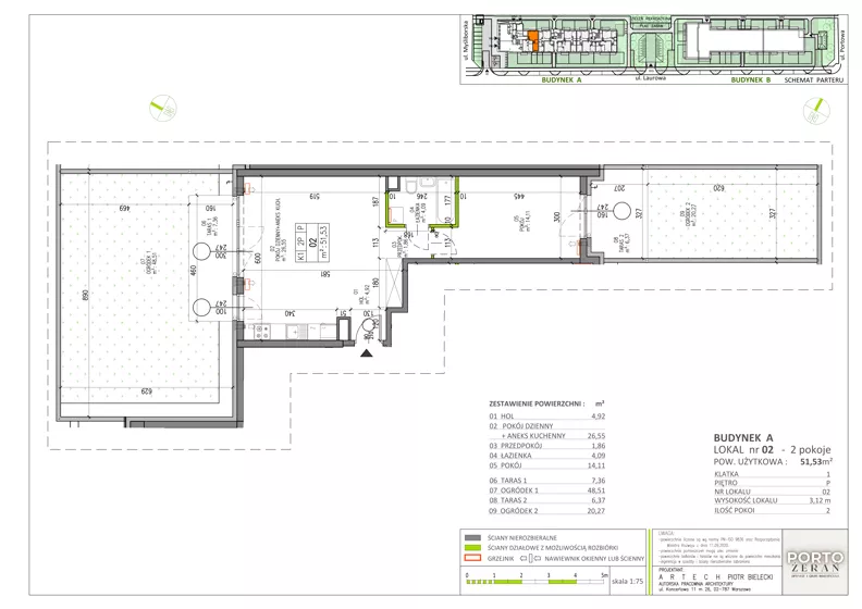 2 pokoje, mieszkanie 51,53 m², parter, oferta nr A.K1.2, Porto Żerań, Warszawa, Białołęka, Żerań, ul. Myśliborska
