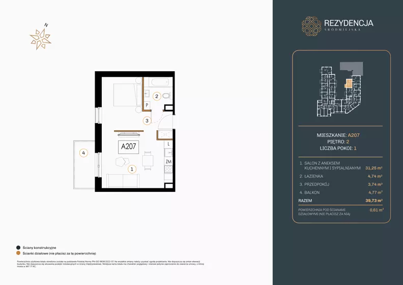 1 pokój, mieszkanie 39,73 m², piętro 2, oferta nr A.207, Rezydencja Śródmiejska, Łódź, Śródmieście, Śródmieście-Wschód, ul. Pomorska 28