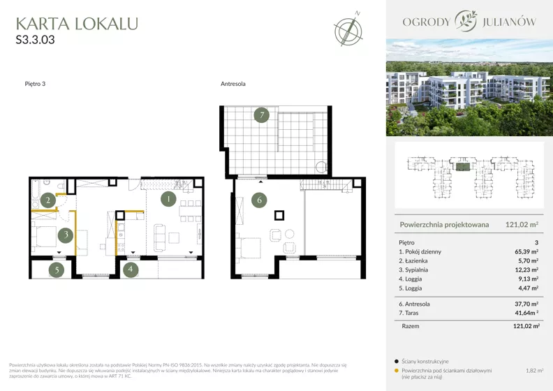 2 pokoje, mieszkanie 121,02 m², piętro 3, oferta nr S3.3.03, Ogrody Julianów, Łódź, Bałuty, Julianów, ul. Zgierska 188