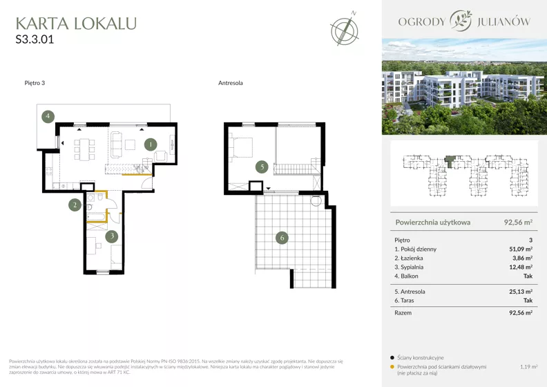 2 pokoje, mieszkanie 92,56 m², piętro 3, oferta nr S3.3.01, Ogrody Julianów, Łódź, Bałuty, Julianów, ul. Zgierska 188