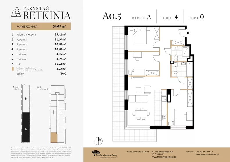 4 pokoje, mieszkanie 84,47 m², parter, oferta nr A.0.5, Przystań Retkinia, Łódź, Polesie, Lublinek-Pienista, ul. Pienista 55
