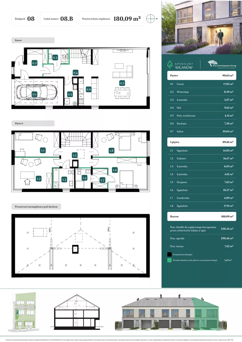 Dom 180,09 m², oferta nr 08.B, Spokojny Wilanów, Warszawa, Wilanów, Zawady, ul. Ruczaj