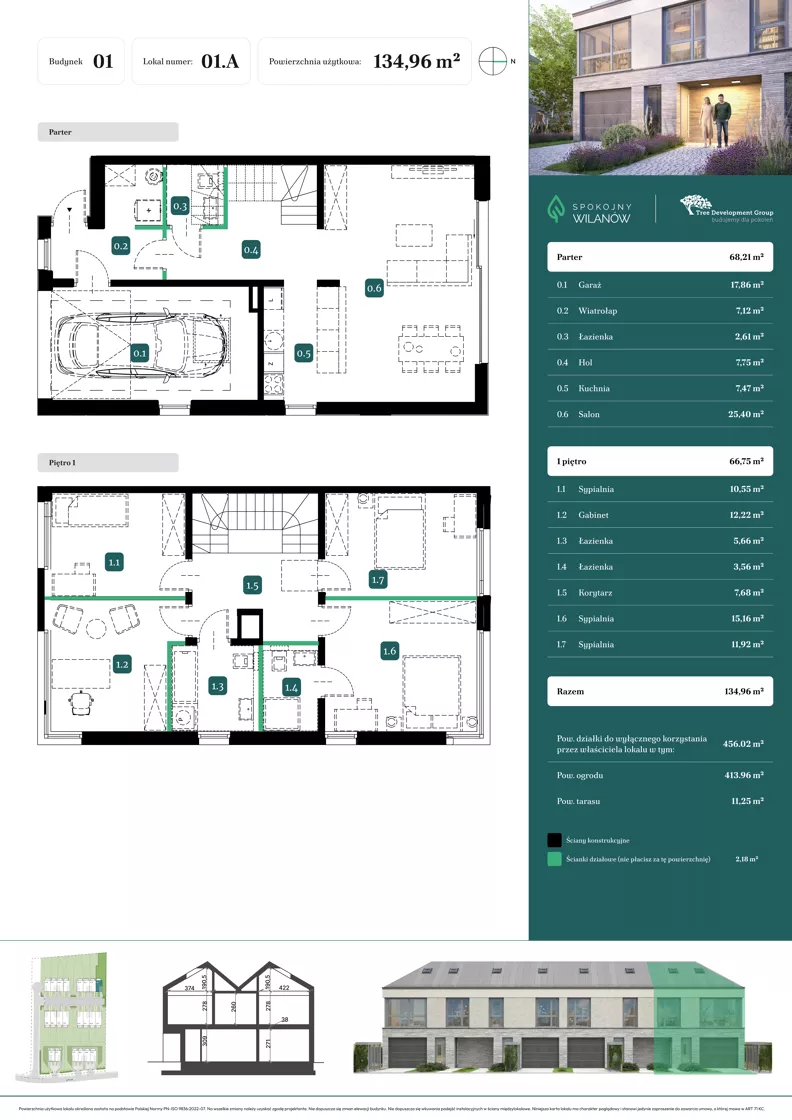 Dom 134,96 m², oferta nr 01.A, Spokojny Wilanów, Warszawa, Wilanów, Zawady, ul. Ruczaj