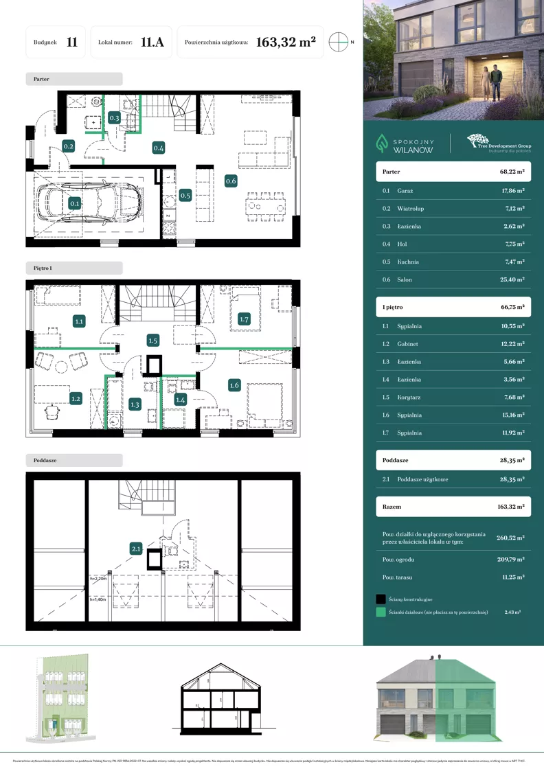 Dom i rezydencja 163,32 m², oferta nr 11.A, Spokojny Wilanów, Warszawa, Wilanów, Zawady, ul. Ruczaj