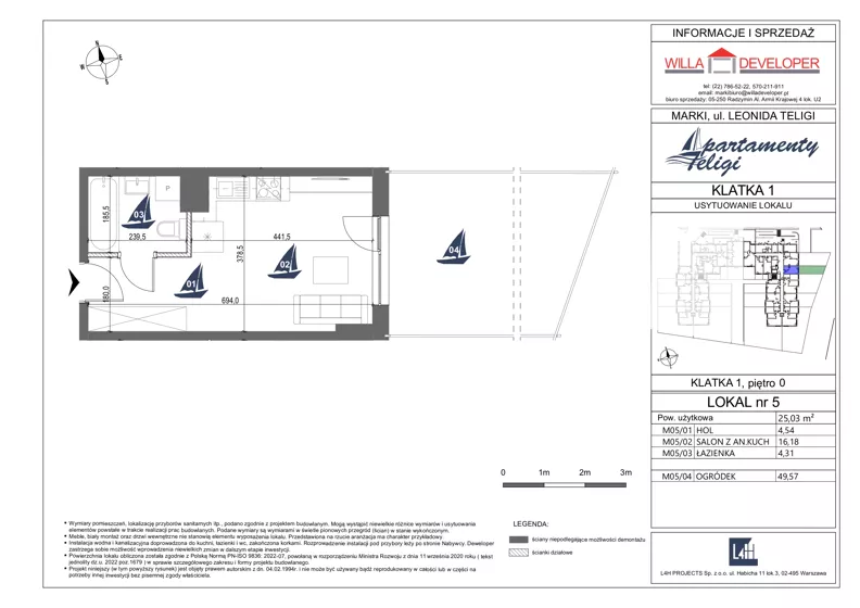 1 pokój, mieszkanie 25,03 m², parter, oferta nr 5, Apartamenty Teligi, Marki, ul. Leonida Teligi