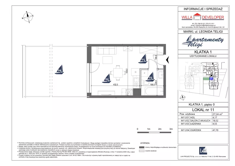 1 pokój, mieszkanie 27,24 m², parter, oferta nr 11, Apartamenty Teligi, Marki, ul. Leonida Teligi