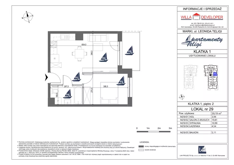 2 pokoje, mieszkanie 39,19 m², piętro 2, oferta nr 29, Apartamenty Teligi, Marki, ul. Leonida Teligi