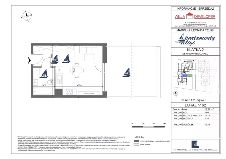 1 pokój, mieszkanie 28,88 m², parter, oferta nr 62, Apartamenty Teligi, Marki, ul. Leonida Teligi