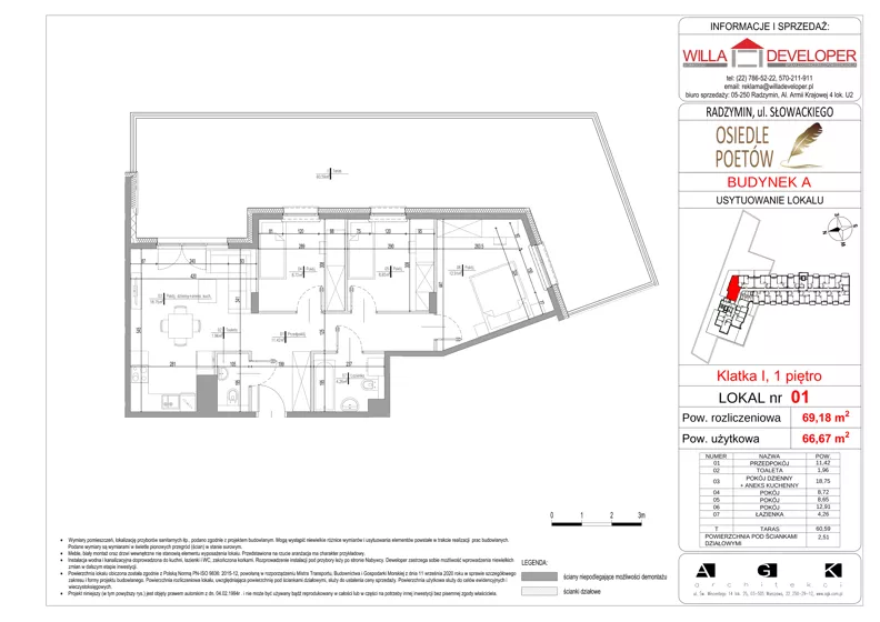 4 pokoje, mieszkanie 66,67 m², piętro 1, oferta nr 1, Osiedle Poetów, Radzymin, ul. Słowackiego