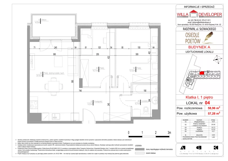 3 pokoje, mieszkanie 57,28 m², piętro 1, oferta nr 4, Osiedle Poetów, Radzymin, ul. Słowackiego