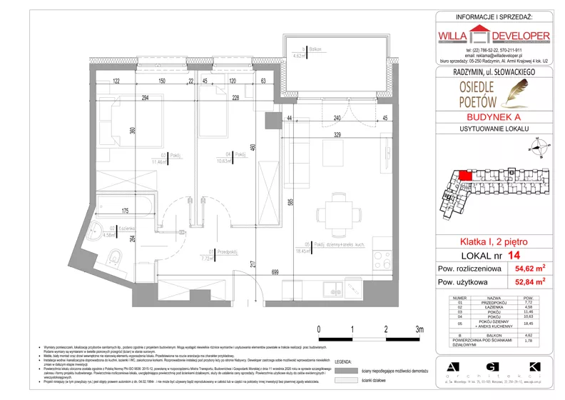 3 pokoje, mieszkanie 52,84 m², piętro 2, oferta nr 14, Osiedle Poetów, Radzymin, ul. Słowackiego