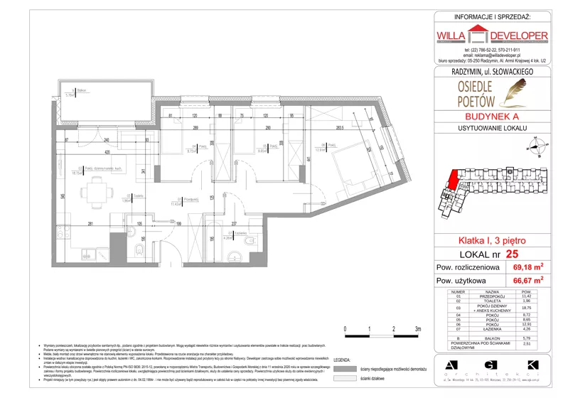 4 pokoje, mieszkanie 66,67 m², piętro 3, oferta nr 25, Osiedle Poetów, Radzymin, ul. Słowackiego