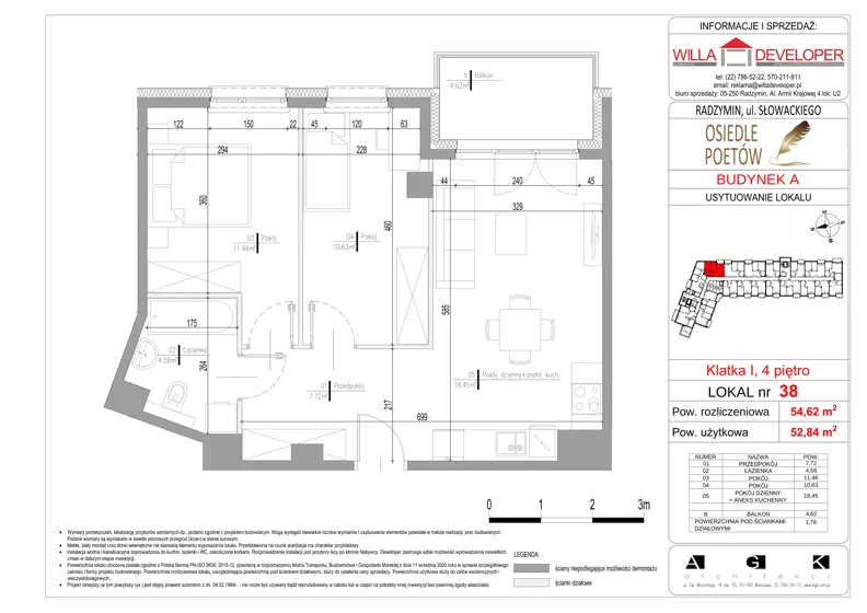 3 pokoje, mieszkanie 52,84 m², piętro 4, oferta nr 38, Osiedle Poetów, Radzymin, ul. Słowackiego