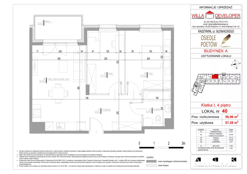 3 pokoje, mieszkanie 57,28 m², piętro 4, oferta nr 40, Osiedle Poetów, Radzymin, ul. Słowackiego