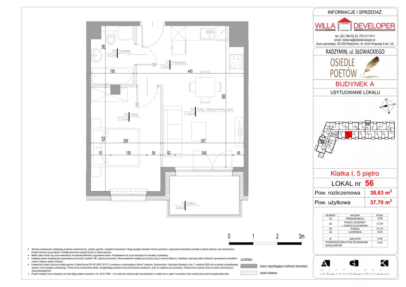 2 pokoje, mieszkanie 37,70 m², piętro 5, oferta nr 56, Osiedle Poetów, Radzymin, ul. Słowackiego