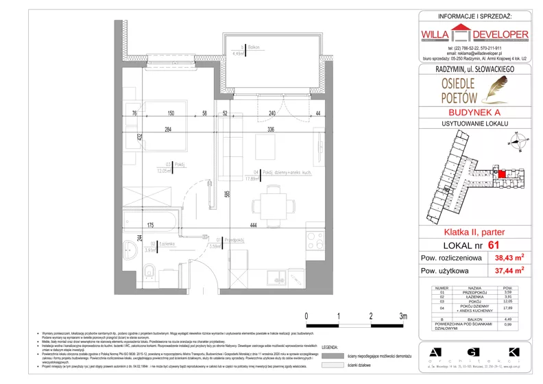 2 pokoje, mieszkanie 37,44 m², parter, oferta nr 61, Osiedle Poetów, Radzymin, ul. Słowackiego