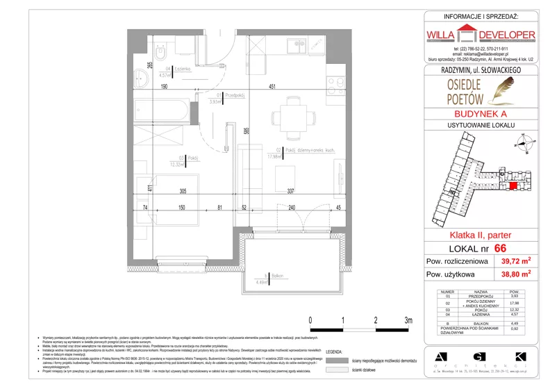 2 pokoje, mieszkanie 38,80 m², parter, oferta nr 66, Osiedle Poetów, Radzymin, ul. Słowackiego