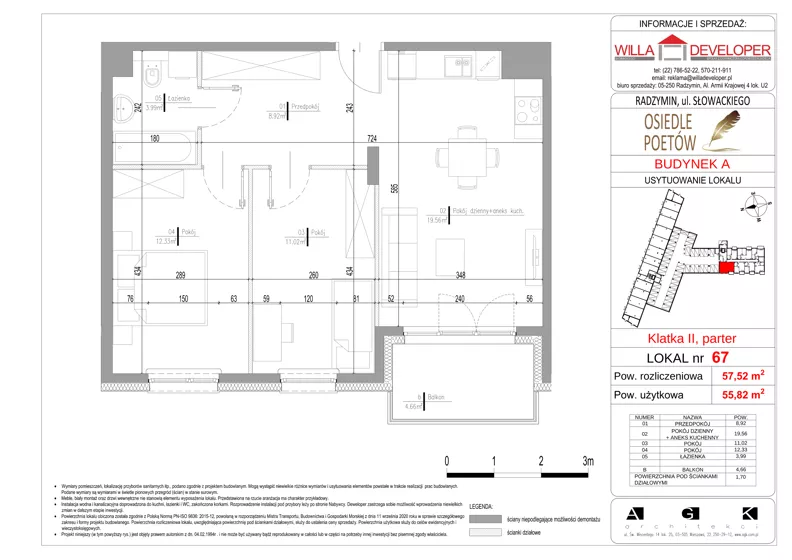 3 pokoje, mieszkanie 55,82 m², parter, oferta nr 67, Osiedle Poetów, Radzymin, ul. Słowackiego