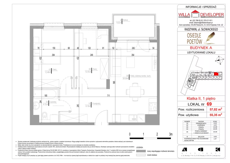 3 pokoje, mieszkanie 55,35 m², piętro 1, oferta nr 69, Osiedle Poetów, Radzymin, ul. Słowackiego