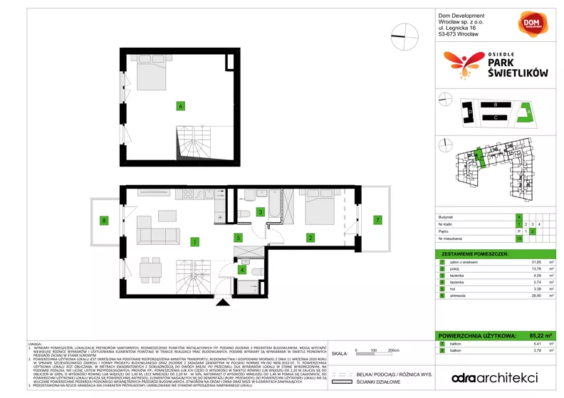1 pokój, mieszkanie 85,22 m², piętro 2, oferta nr A/13, Osiedle Park Świetlików, Wrocław, Maślice, Aleja Śliwowa 21