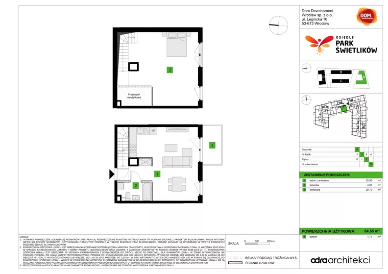 1 pokój, mieszkanie 64,65 m², piętro 2, oferta nr A/28, Osiedle Park Świetlików, Wrocław, Maślice, Aleja Śliwowa 21