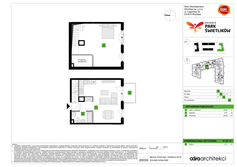 1 pokój, mieszkanie 61,63 m², piętro 2, oferta nr A/29, Osiedle Park Świetlików, Wrocław, Maślice, Aleja Śliwowa 21