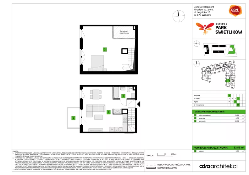 1 pokój, mieszkanie 62,55 m², piętro 2, oferta nr A/58, Osiedle Park Świetlików, Wrocław, Maślice, Aleja Śliwowa 21