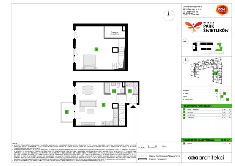 1 pokój, mieszkanie 67,86 m², piętro 2, oferta nr A/59, Osiedle Park Świetlików, Wrocław, Maślice, Aleja Śliwowa 21