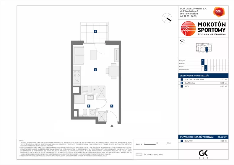 1 pokój, mieszkanie 25,72 m², piętro 1, oferta nr E/6, Mokotów Sportowy 1.3, Warszawa, Mokotów, Augustówka, ul. Antoniewska