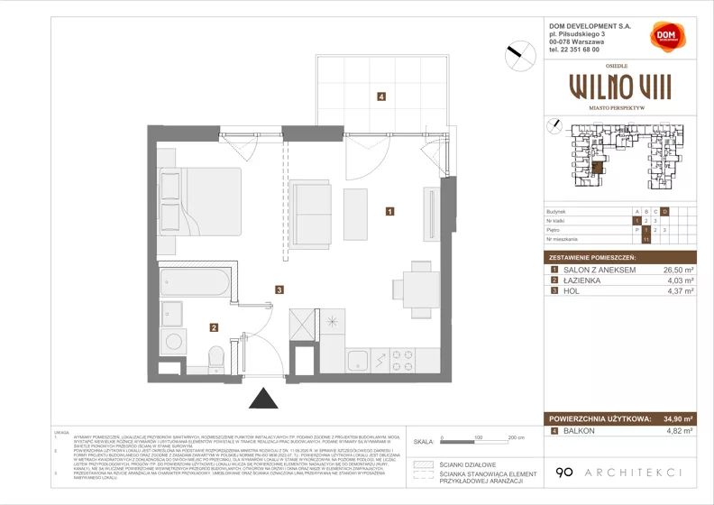 1 pokój, mieszkanie 34,90 m², piętro 1, oferta nr D/11, Osiedle Wilno 8.1.2, Warszawa, Targówek, Elsnerów, ul. Bukowiecka