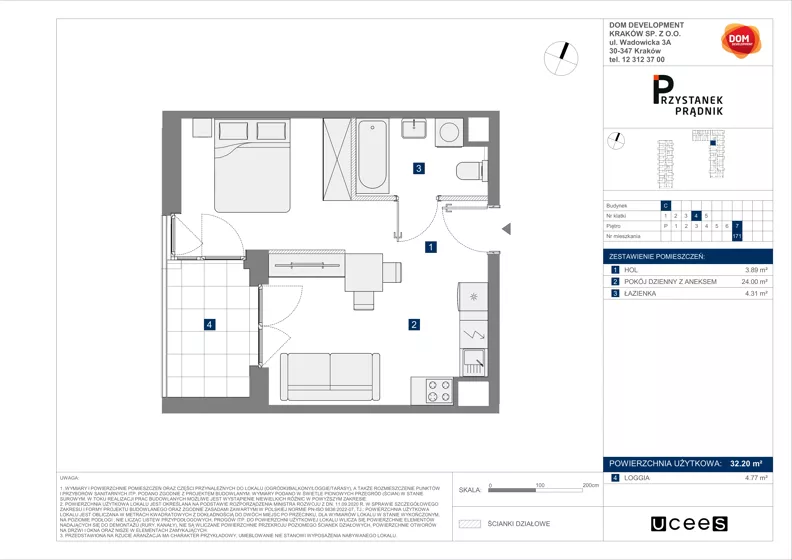 1 pokój, mieszkanie 32,20 m², piętro 7, oferta nr C/171, Przystanek Prądnik 2, Kraków, Prądnik Biały, Górka Narodowa, ul. Meiera