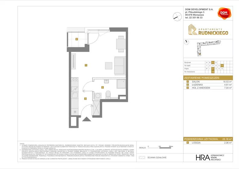 1 pokój, mieszkanie 28,18 m², piętro 2, oferta nr C/149, Apartamenty Rudnickiego, Warszawa, Bielany, Piaski, ul. Rudnickiego 7