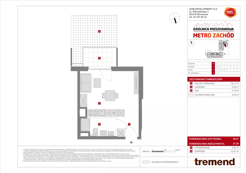 1 pokój, mieszkanie 26,57 m², parter, oferta nr B/2, Metro Zachód 8 bud. B i D, Warszawa, Bemowo, Chrzanów, ul. Szeligowska